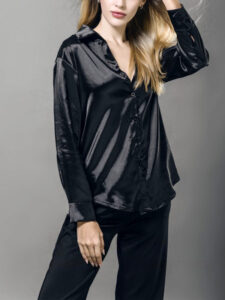 Black Satin Pajama Set for Women