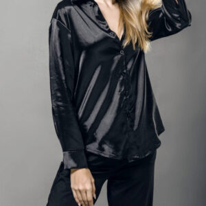 Black Satin Pajama Set for Women