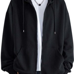 Men's Black Hooded Casual Jacket - Lightweight Zip-Up