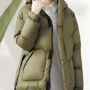 Olive Quilted Puffer Coat with Even Stitching