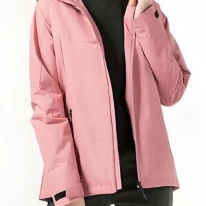 Pink Water-Resistant Hooded Jacket with Reinforced Zipper