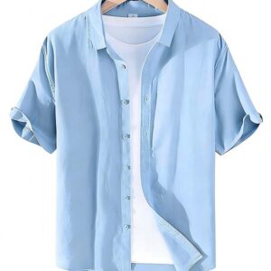 Men's Light Blue Short-Sleeve Shirt