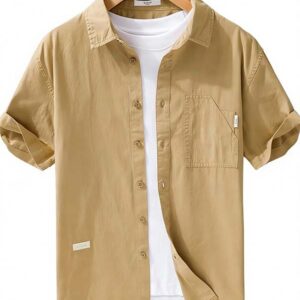 Men's Beige Short-Sleeve Shirt