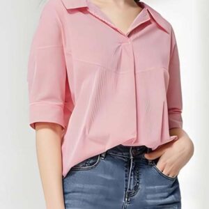 Pink Collared Blouse with Precise Stitching