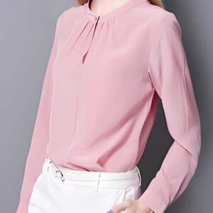 Pink Stand-Collar Blouse with Reinforced Keyhole
