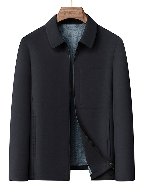 Men's Black Casual Zip-Up Jacket Lightweight Collared Coat