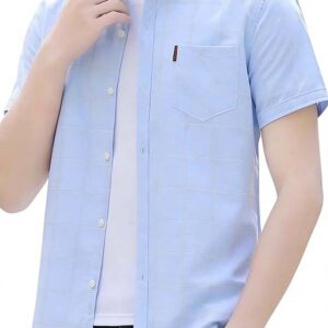 Men's Light Blue Grid Short-Sleeve Shirt