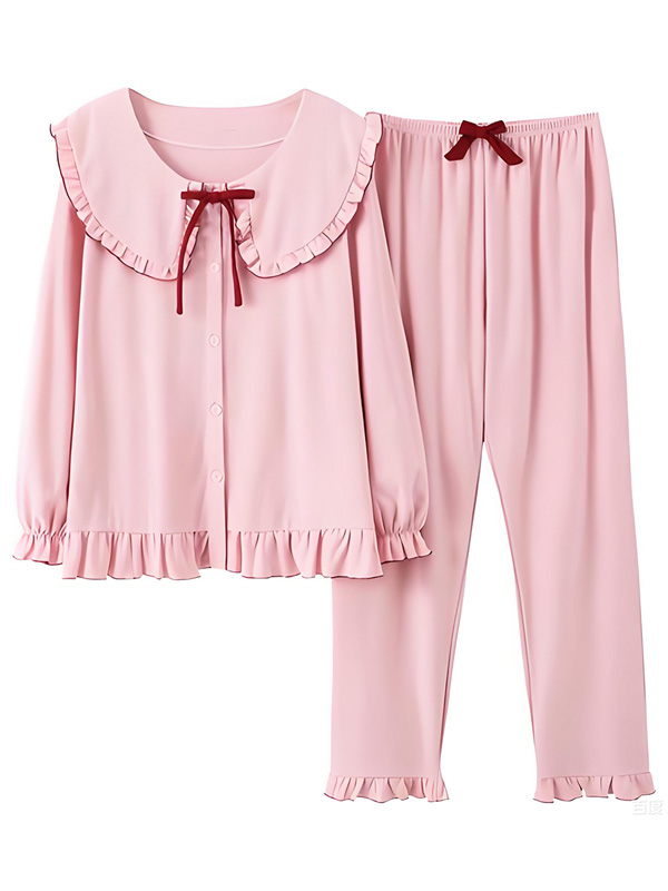 Girls Pink Ruffled Pajama Set