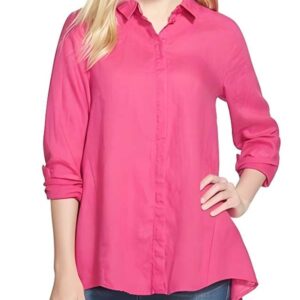 Magenta High-Low Blouse with Reinforced Placket