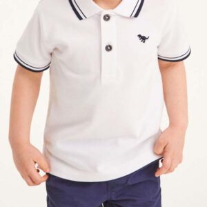Kids White Polo Shirt with Navy Trim