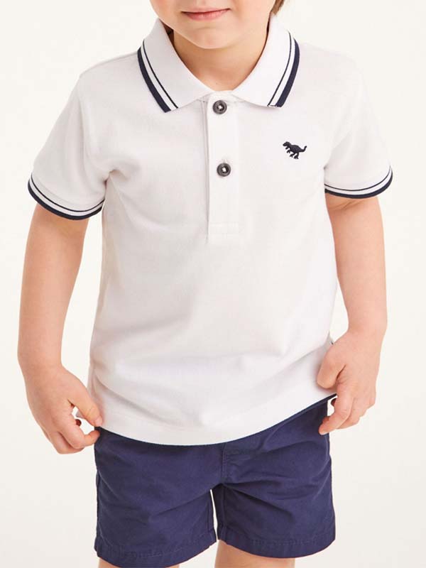Kids White Polo Shirt with Navy Trim