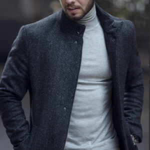 Premium men’s wool blend herringbone overcoa