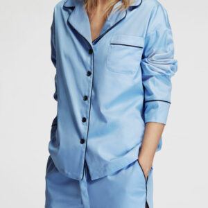 Women's Satin Button-Down Pajama Set Light Blue