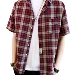 Men's Burgundy Plaid Short-Sleeve Shirt