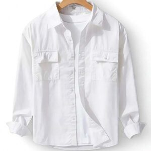 Men's White Long-Sleeve Utility Shirt