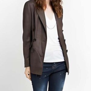 Brown Blazer with Double-Breasted Stitching