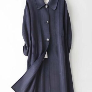 Navy Striped Coat with Flowing Silhouette