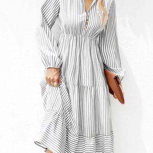 Black-White Striped Tiered Dress