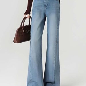 Gradient Blue Flare Jeans with Contrast Stitching