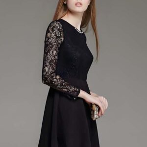 Black Lace-Sleeve Dress with Secure Lace Stitching