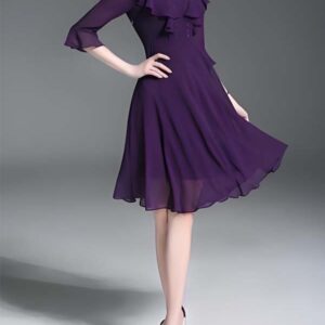 Purple Ruffled Dress with Secure Neckline Stitching