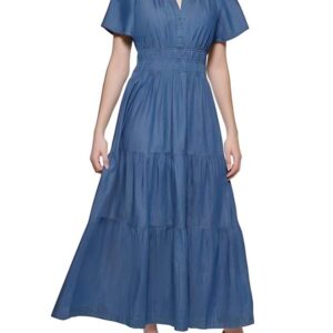 Light Blue Denim Tiered Dress