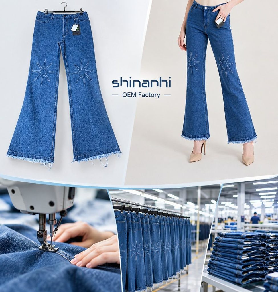 Shinanhi OEM clothing manufacturer producing women's denim jeans